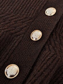 Elenzga Plus Size Women's Solid Color Casual Versatile Daily Cardigan - Coffee Brown - View 7