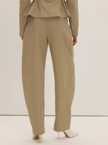 MUSEYN Stone Woven Barrel Leg Pants Versatile Everyday Casual Chic New Season Fall - Khaki - View 4