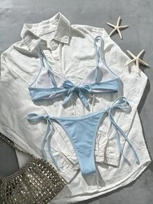 SHEIN Swim 女款夏季海灘海星性感時尚比基尼兩件式泳衣套裝 - 藍色 - 查看 4