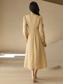 DAZY Women's Elegant Sequin Button Long Sleeve Dress For Evening Party - Khaki - View 2
