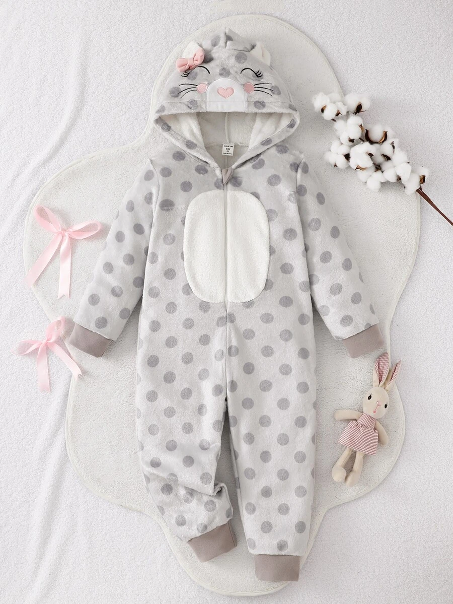 Girls' Cute Hooded Circle Pattern Design Autumn/Winter Pajamas, Soft Skin-Friendly Fabric, Comfortable Home Wear For Young Girl, Promoting Healthy Growth And Sleep - Multicolor - View 1