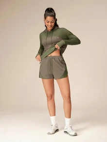 OutZeal Women Outdoor Green Shorts Gym Running Workout Elastic Waist Mesh Panel With Pockets - Green - View 9
