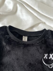 SHEIN 青少年男孩秋冬長袖上衣與長褲舒適居家休閒睡衣兩件套，遊戲控制器印花圖案 - 黑色 - 查看 3