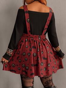 SHEIN Whyspr Plus Size Halloween Print Spaghetti Strap Dress - Multicolor - View 2