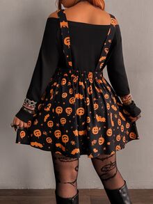 SHEIN Whyspr Plus Size Halloween Print Spaghetti Strap Dress - Multicolor - View 2