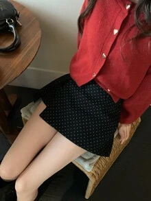 DAZY Women's Polka Dot Casual Korean Style Skirt - Black - View 7