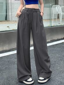 Dazy Kids Celana Panjang Kasual Model Lurus untuk Remaja Perempuan Musim Gugur/Dingin, Celana Panjang Minimalis Dasar - Grey - View 2