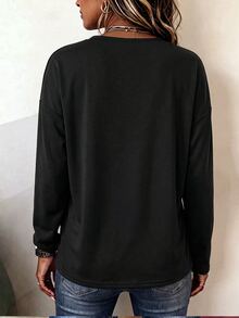 Breezaya 鈕扣細節落肩休閒衛衣 日常旅行淺灰色秋季休閒款 - 黑色 - 查看 2