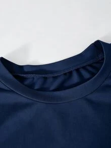 SHEIN 女童休閒舒適修身長袖T恤與舒適鬆緊腰寬腿寬鬆長褲2件套 - 藏蓝色 - 查看 4