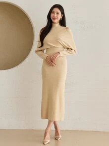 DAZY Women's Solid Color Casual Daily Knit Dress - Apricot - View 4