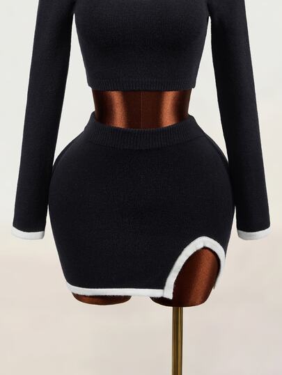 Mistrie Women's Sweater Midi Skirt Black Slim Fit Side Split Knit Skirt Everyday Commuter Casual Fashion Party Hot Girl Style Women's Clothing