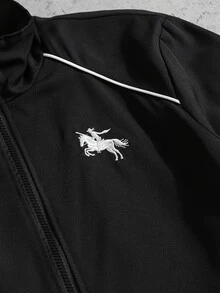 SHEIN Coolqubz 2件組 男士青少年休閒街頭風 白色解構設計立領拉鍊夾克與寬鬆直筒運動長褲套裝，適合休閒酷帥街頭風帥氣造型 - 彩色 - 查看 6
