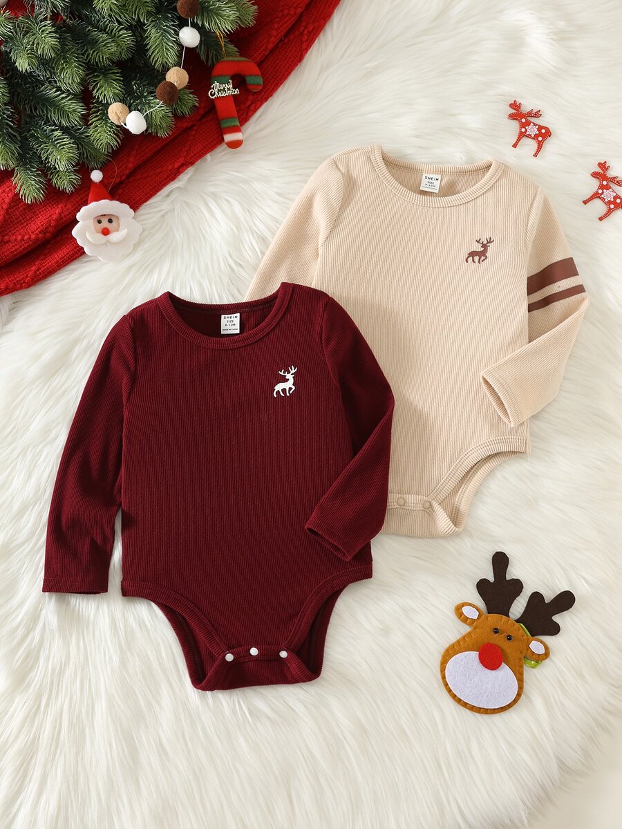 SHEIN Baby Boy Autumn/Winter Thickened Thermal Lined Warm Solid Color Knitted Soft -High Neck Long Sleeve 2pcs Pieces Set Versatile Comfortable Christmas - Multicolor - View 1