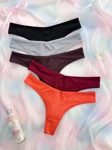 SHEIN 5pcs Soft & Comfortable Thong Panties Set - Multicolor - View 2