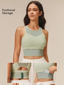 OutZeal Women Sports Bra Hiking Gym Yoga Buttery Soft Bra-In Removable Pads Mesh Panel Active Top - Green - View 3