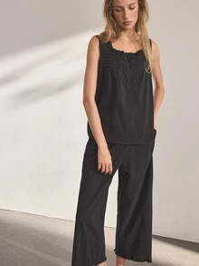 Ocili 女款純色上衣與長褲休閒日常居家服套裝 - 黑色 - 查看 6