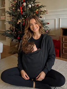 Momance Elegant Solid Color Maternity 3-In-1 Jacket For Home Wear Fall - Black - View 7