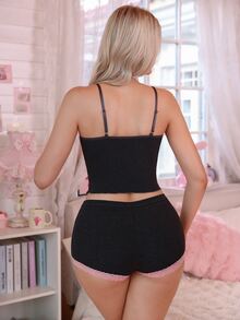 PetitDoll 2pcs Modal Patchwork Lace Trim Camisole Tank Tops - Multicolor - View 2