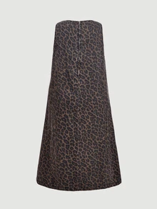 LUMIGAL Plus Size Women's Leopard Print Pocket Casual Daily Summer Denim Dress - Multicolor - View 5