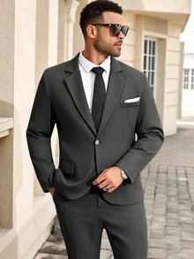 Manfinity Mode Men's Plus Size Business Style Lapel Blazer And Trousers Set - Grey - View 5
