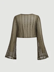 SHEIN MOD Plus Size Brown Lily Print 2 Pieces Cardigan & Midi Dress Set, Vacation, Music Festival - Army Green - View 5