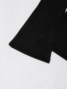 SHEIN 秋冬三件套 豹紋拉鍊背心修身長袖上衣高腰微喇運動褲 運動套裝 棕色黑色 - 黑色 - 查看 3