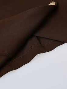 GlowEve CURVE Plus Size Autumn/Winter Elegant Commuter Square Neck Front Metal Button Jacket & A-Line Skirt 2 Pieces Set - Coffee Brown - View 6