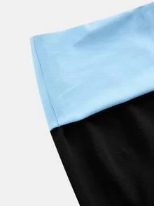 SHEIN 青少年女孩秋冬休閒日常街頭風拼色腰帶字母印花黑色直筒長褲，適合日常時尚穿搭 - 黑色 - 查看 6