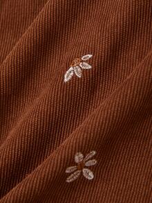 SHEIN 新生兒嬰兒蝴蝶結裝飾花卉刺繡圖案休閒日常洋裝 - 棕色 - 查看 5