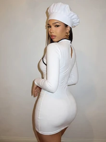 Slaydiva Halloween - Sexy Maid Role Play Mini Dress - White - View 3