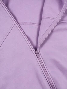INAWLY 女款純色拉鍊連帽休閒百搭日常穿著運動衫 - 淡紫色 - 查看 3