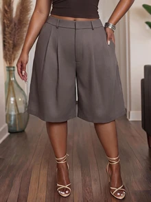 Slaydiva Spring Casual Commuter Grey Bermuda Shorts For Women - Brown - View 3