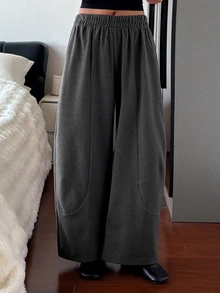 DAZY Women's Solid Color Elastic Waist Loose Fit Lounge Pants - Grey - View 8