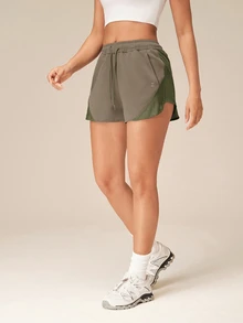 OutZeal Women Outdoor Green Shorts Gym Running Workout Elastic Waist Mesh Panel With Pockets - Green - View 8