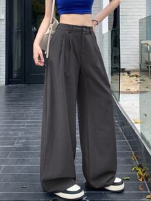 Dazy Kids Celana Panjang Kasual Model Lurus untuk Remaja Perempuan Musim Gugur/Dingin, Celana Panjang Minimalis Dasar - Grey - View 7