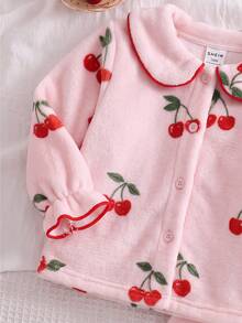 SHEIN 2件組 粉色毛絨櫻桃圖案嬰兒女童睡衣 - 粉色 - 查看 5
