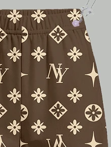 女童時尚高級棕色拼色 NY Logo 圖案圓領運動衫與寬腿褲套裝，2026 秋冬 - 彩色 - 查看 7