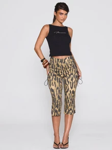 MUSERA Celana Capri Pas Badan Motif Leopard dengan Tali Samping, Cocok untuk Musim Gugur dan Musim Dingin, Seksi, Motif Leopard untuk Halloween, Sehari-hari, Gaya Pinggir Jalan, Renegade - MultiWarna - View 1
