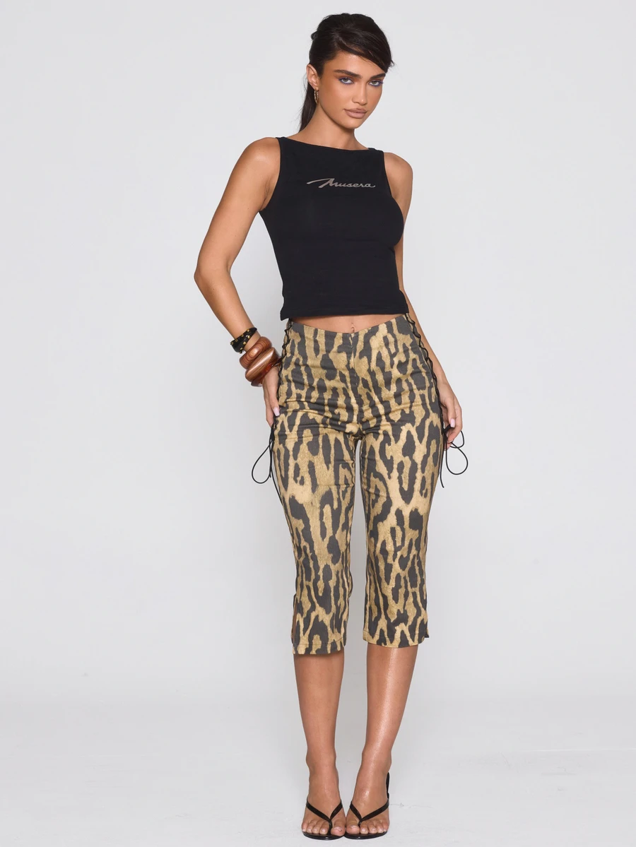 MUSERA Celana Capri Pas Badan Motif Leopard dengan Tali Samping, Cocok untuk Musim Gugur dan Musim Dingin, Seksi, Motif Leopard untuk Halloween, Sehari-hari, Gaya Pinggir Jalan, Renegade - MultiWarna - View 1