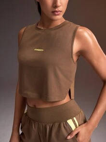 Powerista Women's Letter Print Casual Fitness Sports Tank Top - Brown - View 4