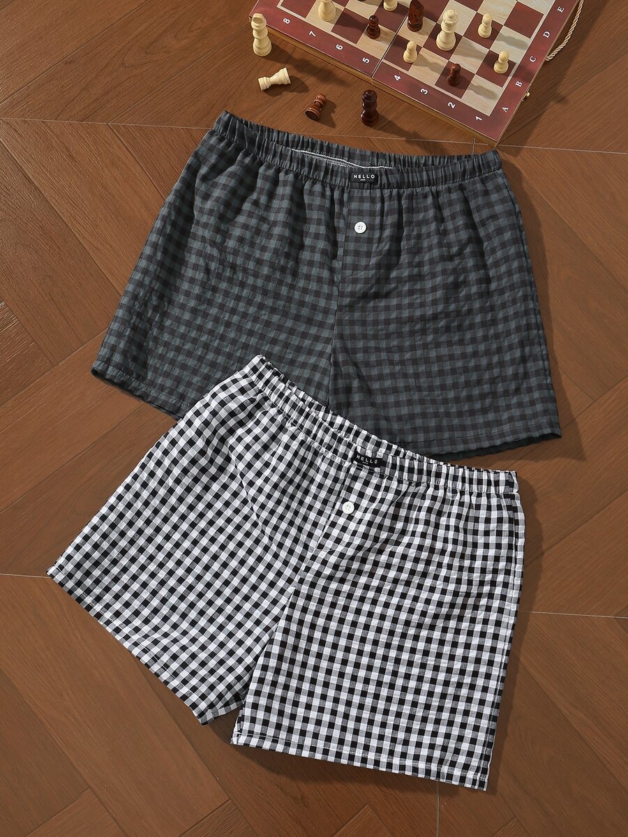 EverLounge Minimalist Pure Cotton Plaid Comfortable Set (2-Piece Set) Men's Alro Pants - Multicolor - View 1