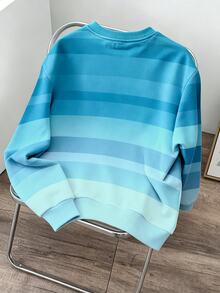 Manfinity Joysei Men's Striped Print Crew Neck Long Sleeve Sweatshirt - Teal Blue - View 2
