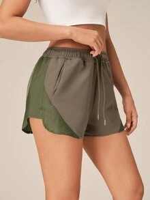 OutZeal Women Outdoor Green Shorts Gym Running Workout Elastic Waist Mesh Panel With Pockets - Green - View 4