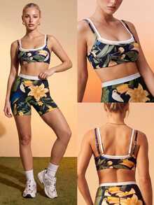 CAJUNI Women's Tropical Plant Print Everyday Fitness Sports Bra - Multicolor - View 7