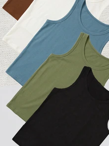 5件組男童優雅素色無袖背心內衣套裝，舒適休閒風格，適合秋冬 - 彩色 - 查看 4