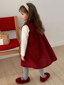 Hapijoa Young Girl) Sleeveless Colorblock A-Line Cute Stylish Corduroy Pocket Tank Dress - Burgundy - View 2