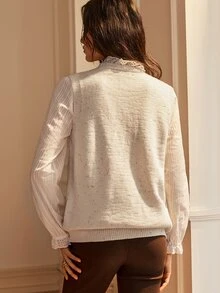 SHEIN Women's Elegant French Embroidered Button Knit Vest Cardigan Everyday Day Time Off White Autumn - Apricot - View 6
