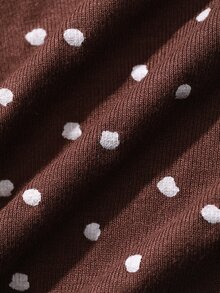 Dazy Tall Women's Deep V-Neck Polka Dot Sexy Casual Short Dress Fall - Brown - View 6