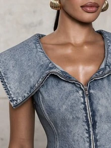Hauture Women's Casual Versatile Everyday Denim Top With Turn-Down Collar - Blue - View 4