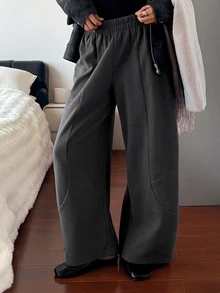DAZY Women's Solid Color Elastic Waist Loose Fit Lounge Pants - Grey - View 11